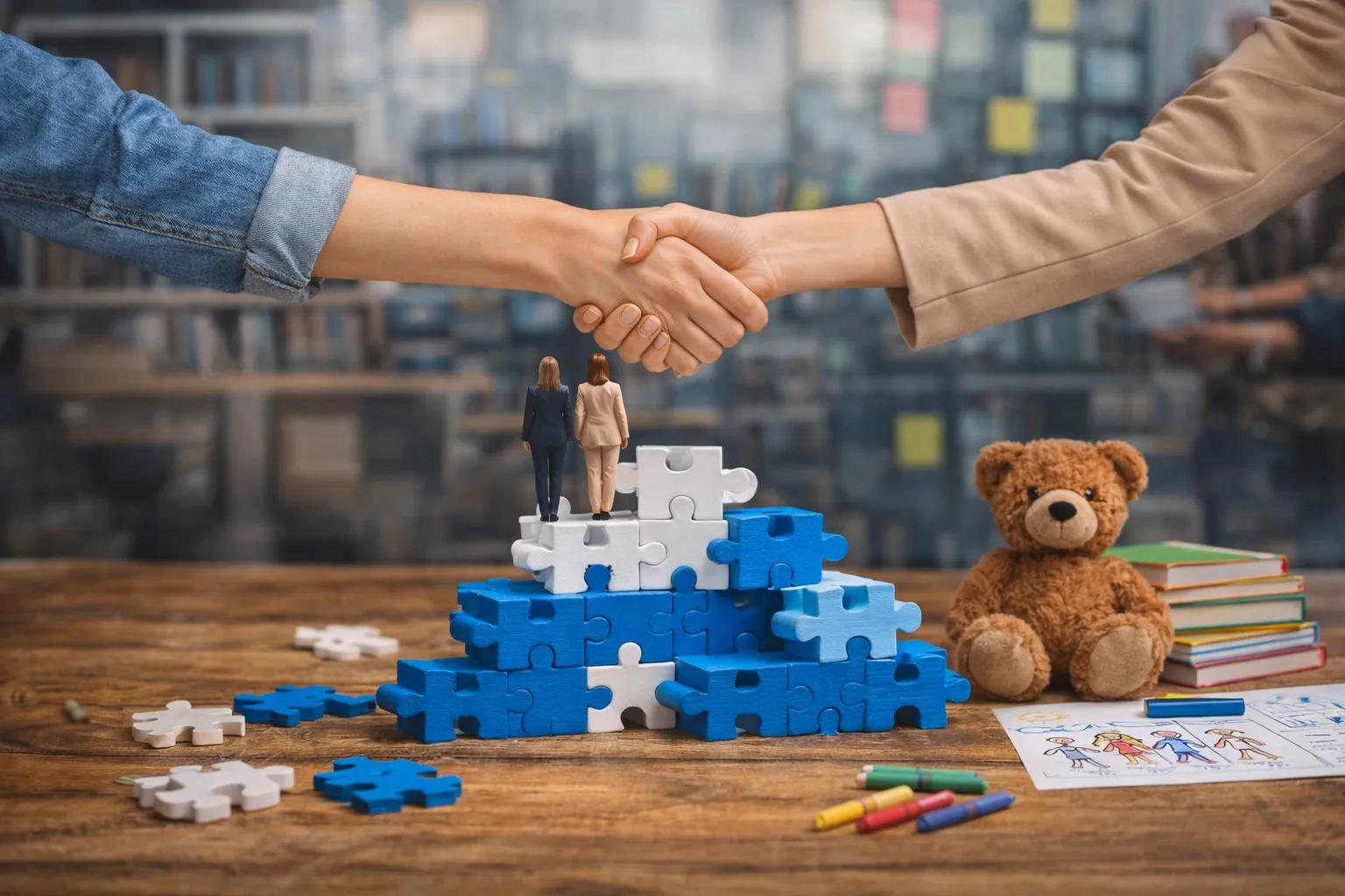 Gemeinsame Verwaltung - Zusammenarbeit symbolisiert durch Puzzleteile
